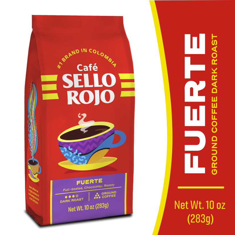Sello Rojo Coffee, 100% Latin American Coffee, Dark Roast Ground Coffee Bag, 10 oz