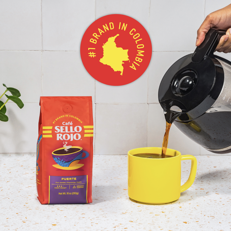 Sello Rojo Coffee, 100% Latin American Coffee, Dark Roast Ground Coffee Bag, 10 oz