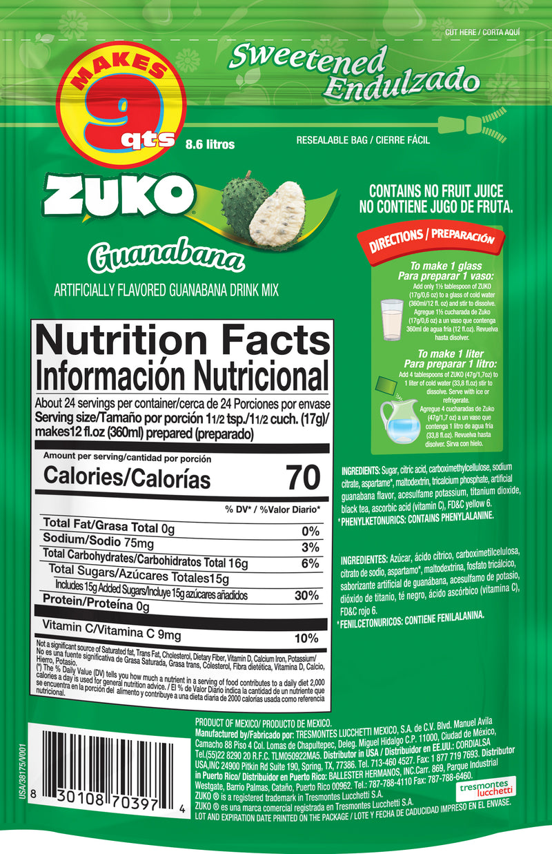 Zuko Guanabana, Drink Mix – 14.1 oz, No Sugar Needed.