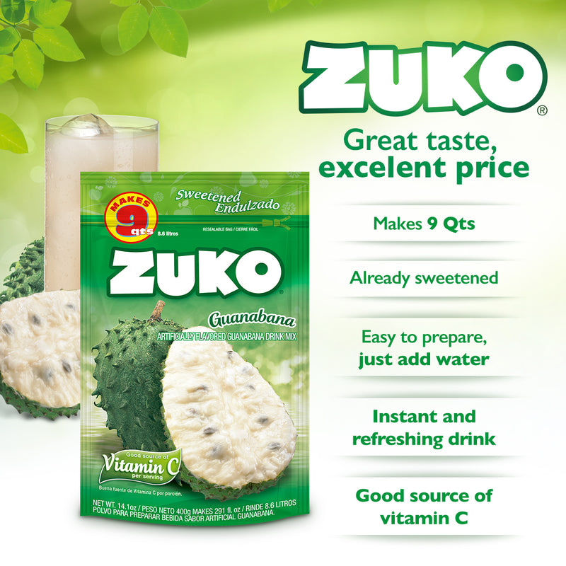 Zuko Guanabana, Drink Mix – 14.1 oz, No Sugar Needed.