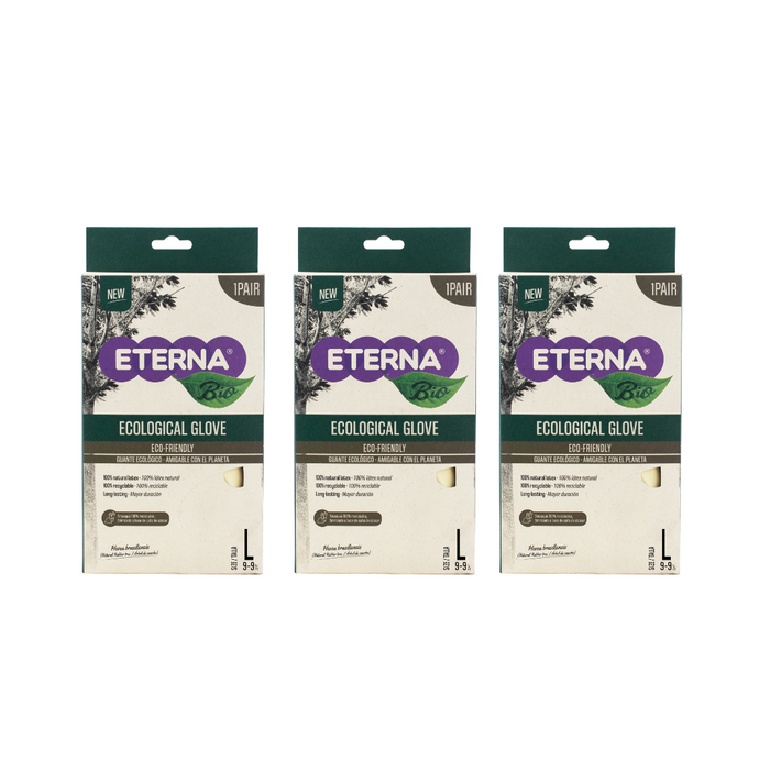 Eterna, Ecological Gloves, Size L, 100% of Natural Latex, White Color, 2.12 Oz, Pack of 3