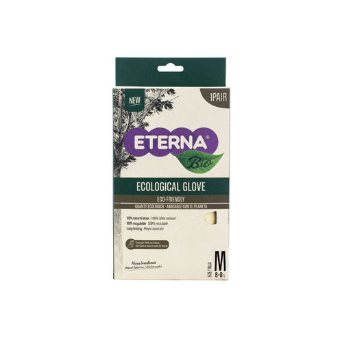 Eterna, Ecological Gloves, Size M, 100% of Natural Latex, White Color, 1.90 Oz, 1 Pair