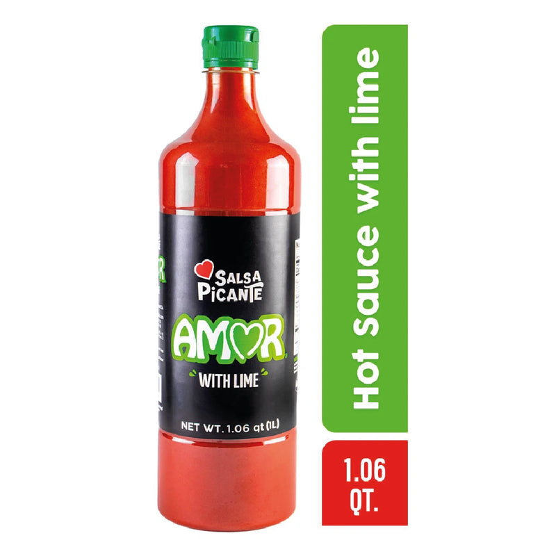 Amor, Lemon Hot Sauce, 33 Oz, softer and less spicy flavor, Scoville level 2600, the flavor of chili, high-quality product, traditional spicy, bottle, fluid liquid.
