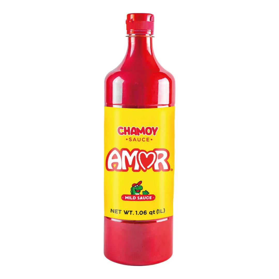 Amor, Chamoy Sauce, 33 Oz, Scoville level of 2,500, combination of dried chilies, and citrus, high quality product, traditional spic, Fluid Liquid, Bottle.