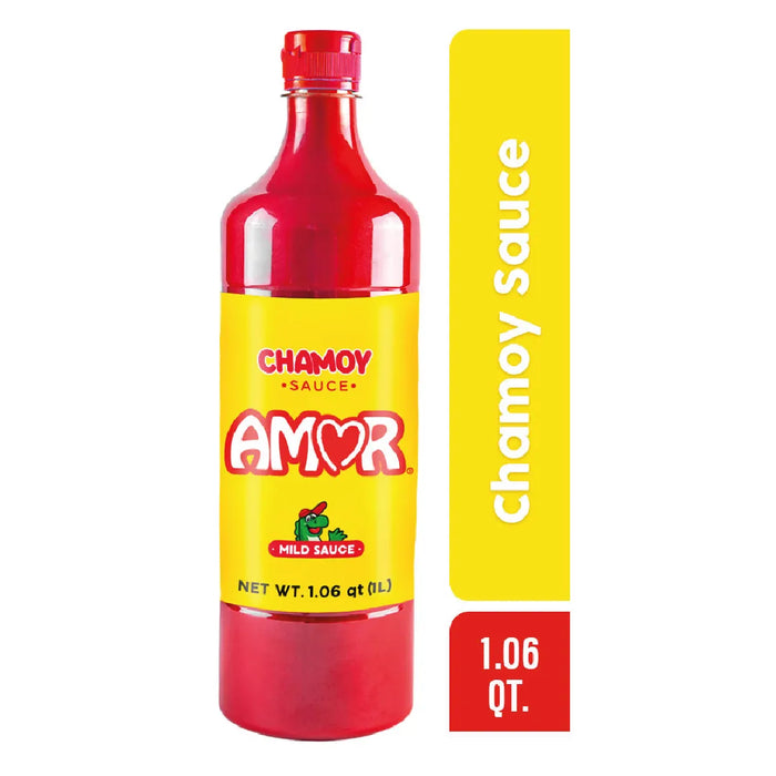 Amor, Chamoy Sauce, 33 Oz, Scoville level of 2,500, combination of dried chilies, and citrus, high quality product, traditional spic, Fluid Liquid, Bottle.