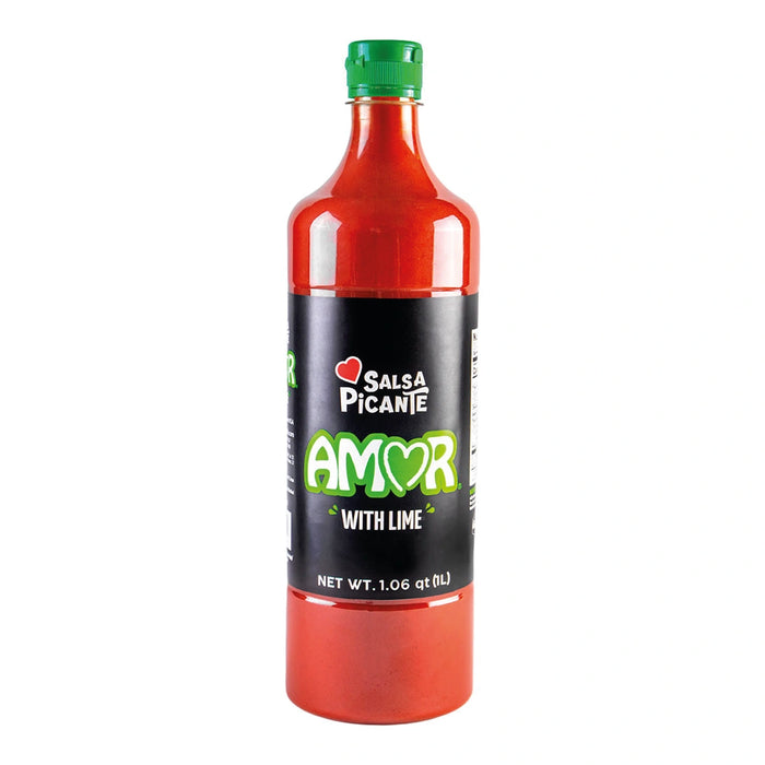 Amor, Lemon Hot Sauce, 33 Oz, softer and less spicy flavor, Scoville level 2600, the flavor of chili, high-quality product, traditional spicy, bottle, fluid liquid.