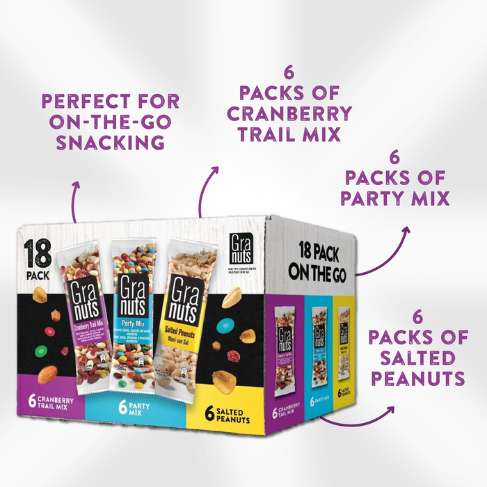 Granuts, Assorted Peanuts, 29.63 oz (18 Inner Packs), Includes 3 Different Flavor Options.