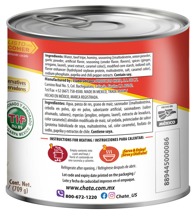 Chata White Menudo With Hominy Soup Can, 25 oz