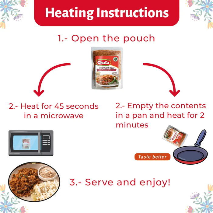 Chata shredded beef heating instructions