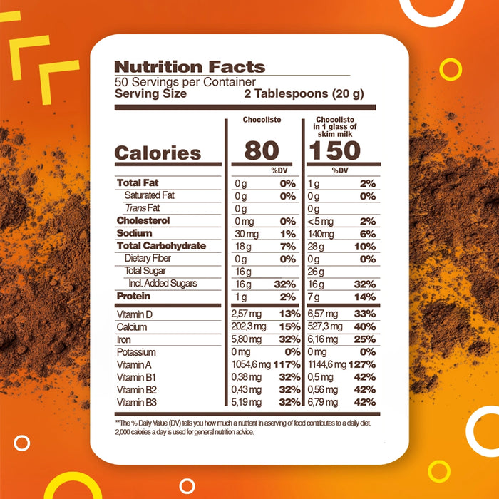 image nutritional information of Chocolisto 35 oz.