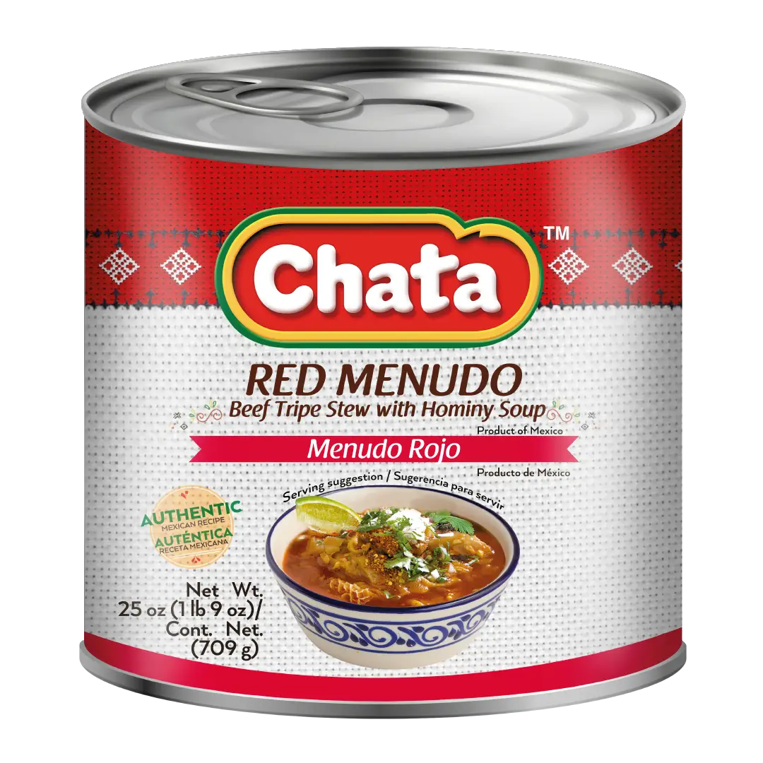 Chata, Pozole Pork With Hominy Soup, Can 25 Oz, high-quality ingredients, authentic Mexican food, no refrigeration required.