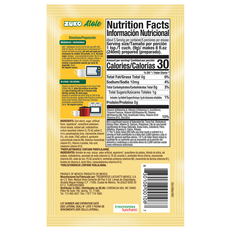 Zuko Atole, Vanilla Display, 24 ct, 1.6 Oz