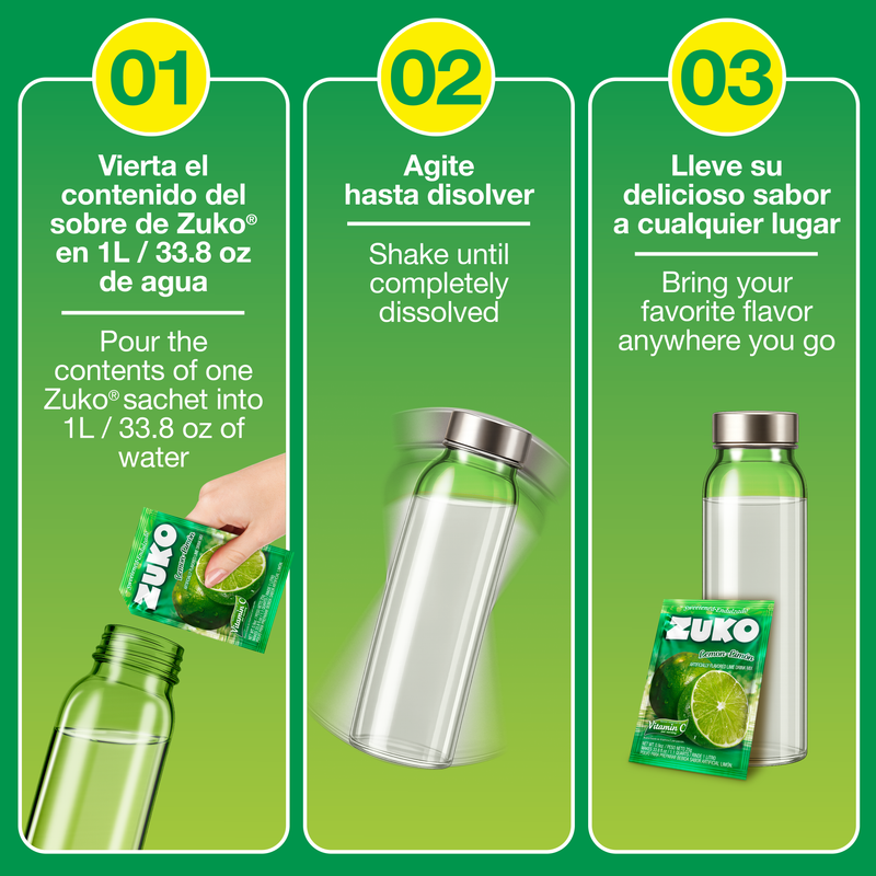 Zuko Drink Mix Lime Individual Pack, 24 Count, 0.9 oz