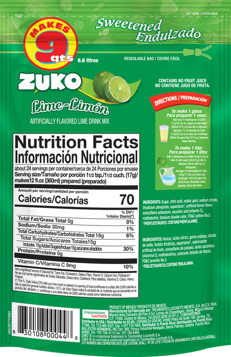 Zuko Lime Family 14.1 oz, Refreshing Drink
