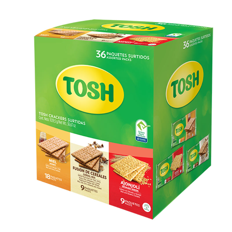 Tosh Cracker, 36 Assorted Packs 36.67 Oz, 36 ct