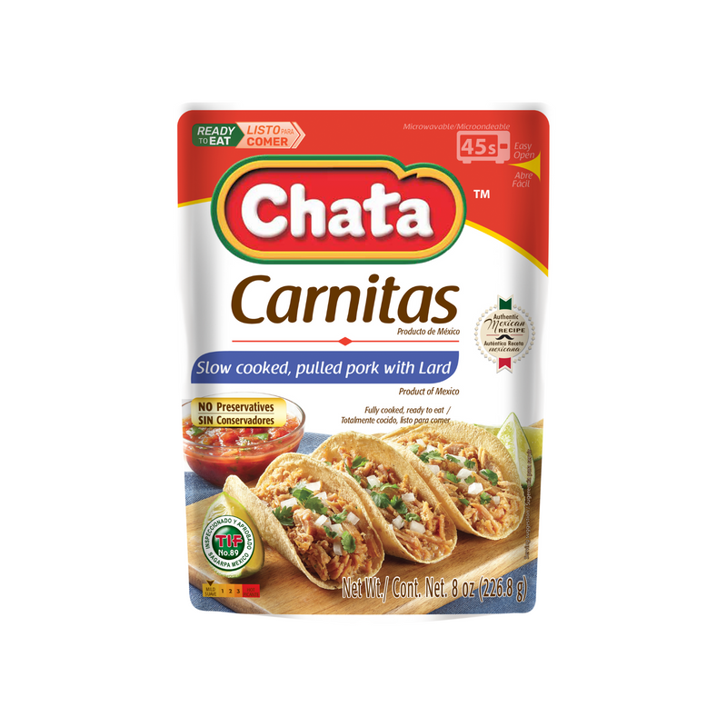 Chata, Pork Carnitas, Pouch 8oz, easy as to heat, high protein