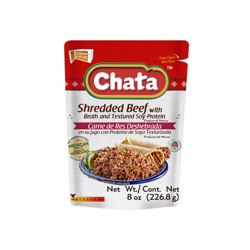 Chata, Shredded Beef, Pouch 8 Oz, high-quality ingredients, authentic Mexican food, no refrigeration required.