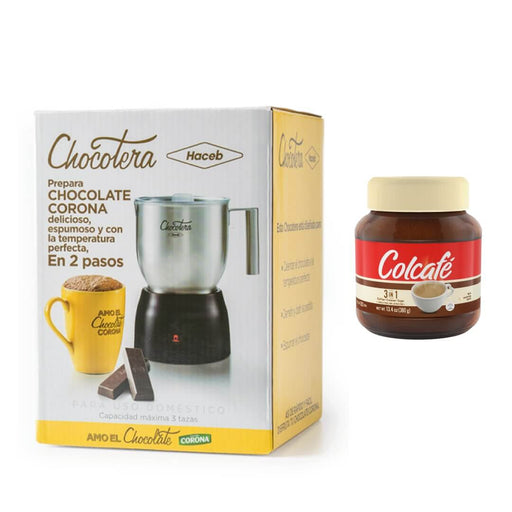 The Original Chocotera Corona + 2 chocolate caliente tradicional y 1 clavo  y canela barras resellables de 17.6 onzas cada una, espumador de chocolate  caliente y leche, jarra extraíble de acero : Comida Gourmet y Alimentos 