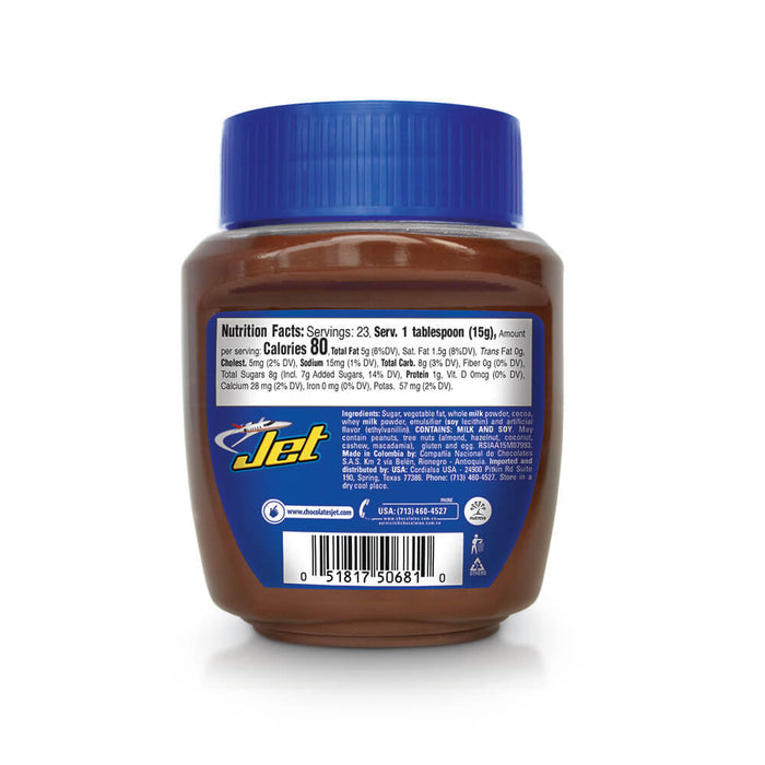 Jet, Chocolate Spreadable, 12.3 Oz, milk chocolate flavored cream, jar.