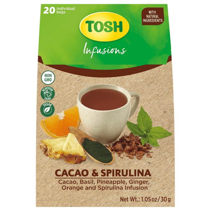 Té de hierbas tosh cacao y espirulina