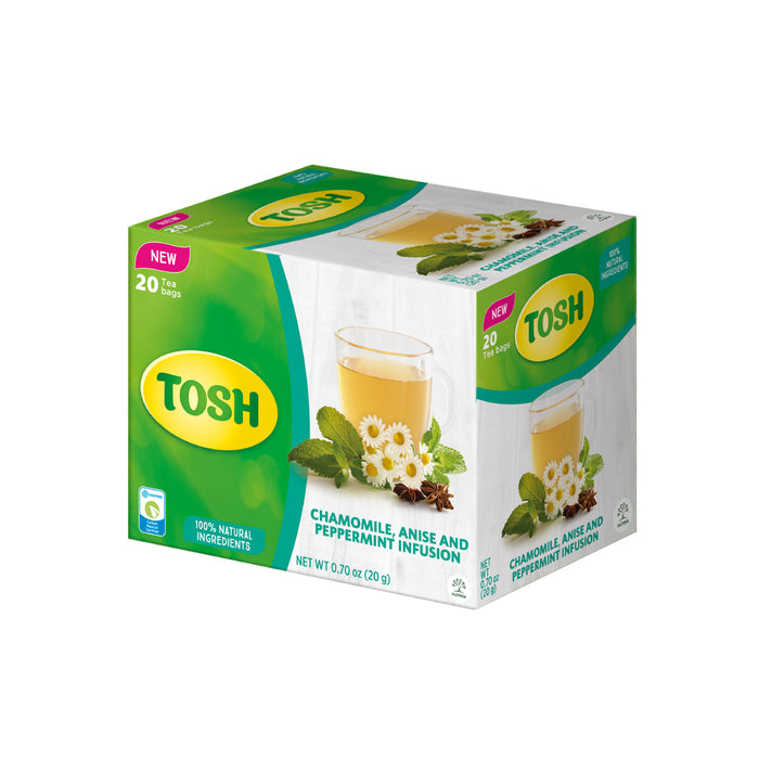 Té de hierbas de manzanilla, anís y menta Tosh 0.7 Oz - caja con 20 bolsitas de té