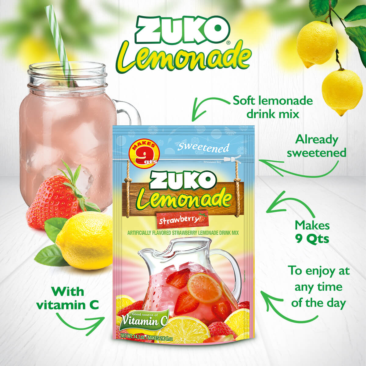 Zuko Drink Mix Strawberry Lemonade Family Pack, 14.1 oz — Cordialsa USA