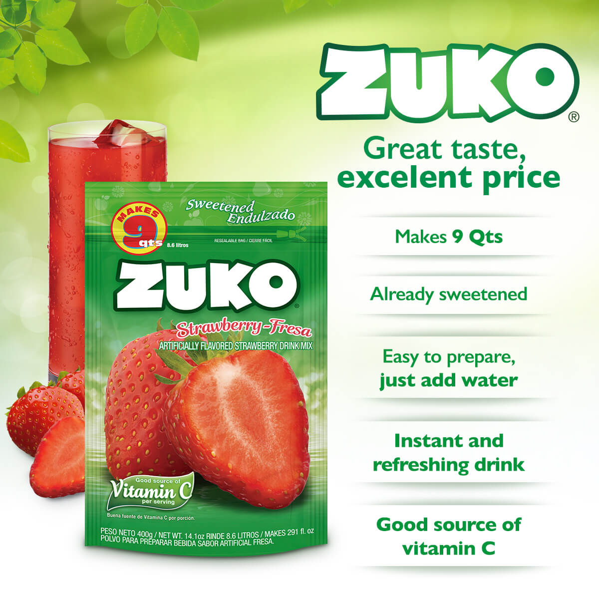 Zuko Drink Mix Strawberry Family Pack, 14.1 oz — Cordialsa USA