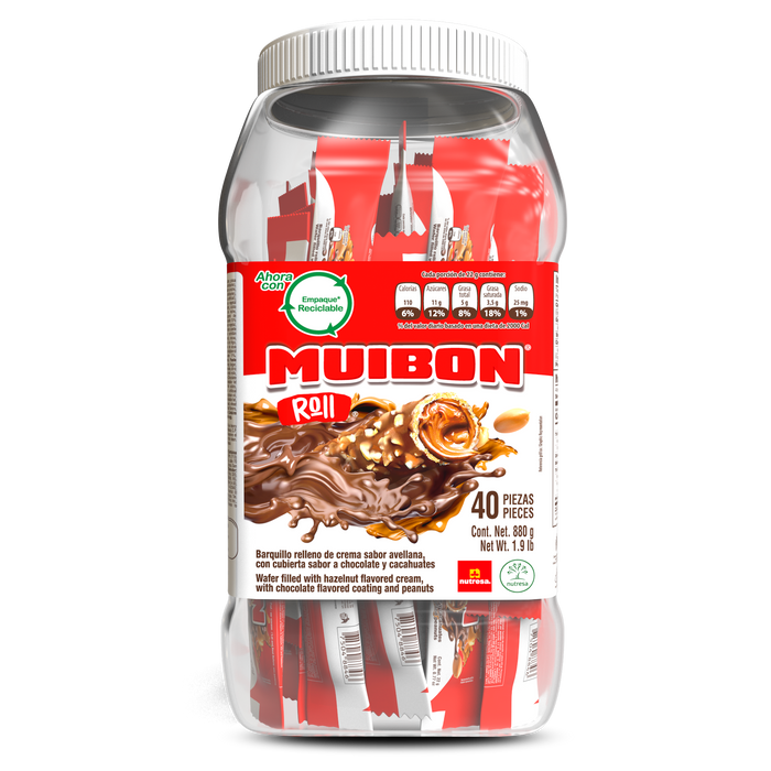 Muibon, Hazelnut Flavor Chocolate, Jumbo Jar, 31 Oz, each jar contains, 40 individually wrapped pieces
