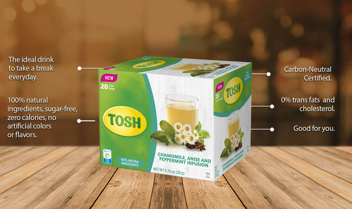 Tosh Chamomile, Anise and Peppermint Herbal Tea 0.7 Oz, box with 20 tea bags