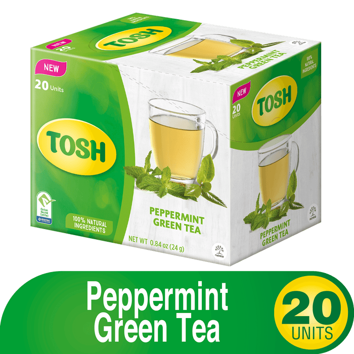 Tosh Herbal, Tea Peppermint Green Tea, 0.84 Oz 20 unidades